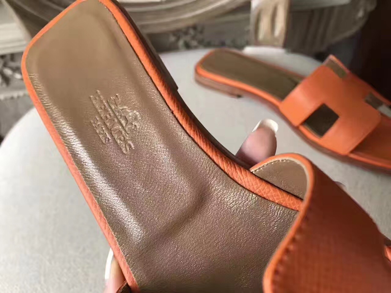 Hermes Oran Sandals In Orange Epsom Leather