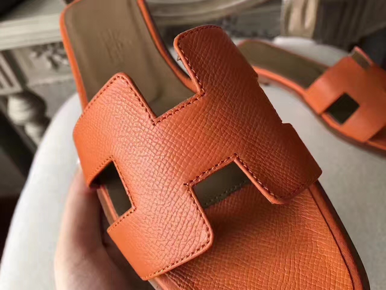 Hermes Oran Sandals In Orange Epsom Leather