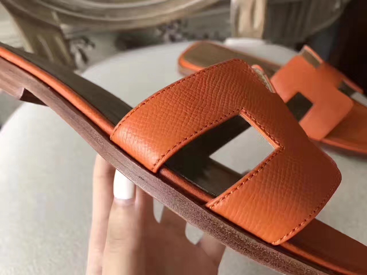 Hermes Oran Sandals In Orange Epsom Leather