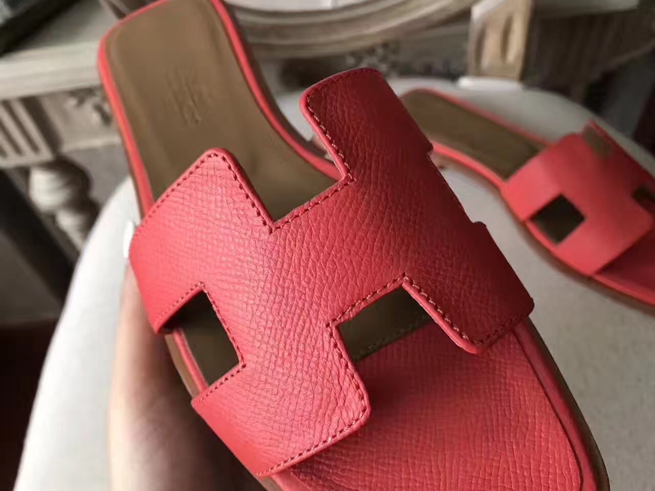 Hermes Oran Sandals In Rose Azalee Epsom Leather