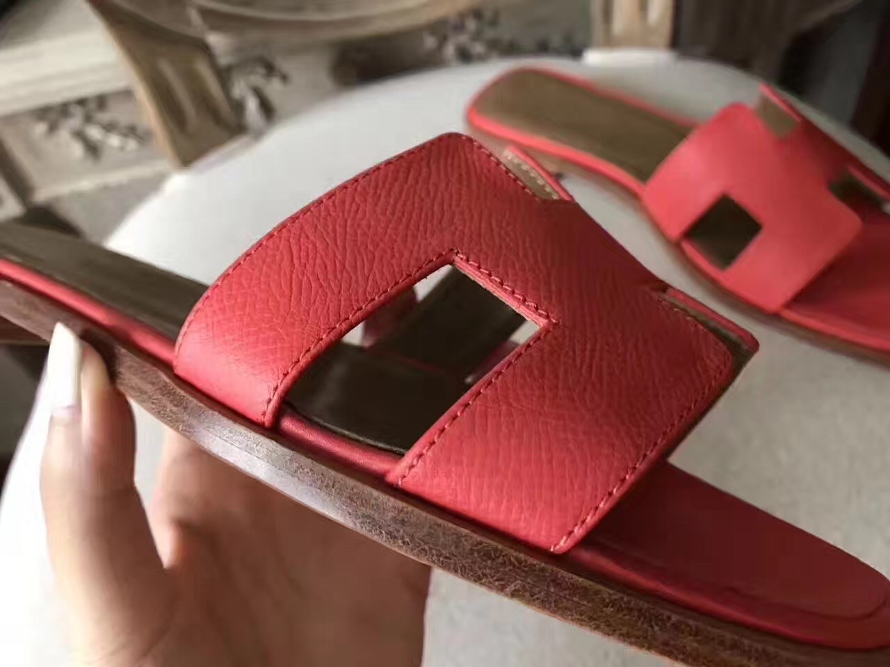 Hermes Oran Sandals In Rose Azalee Epsom Leather