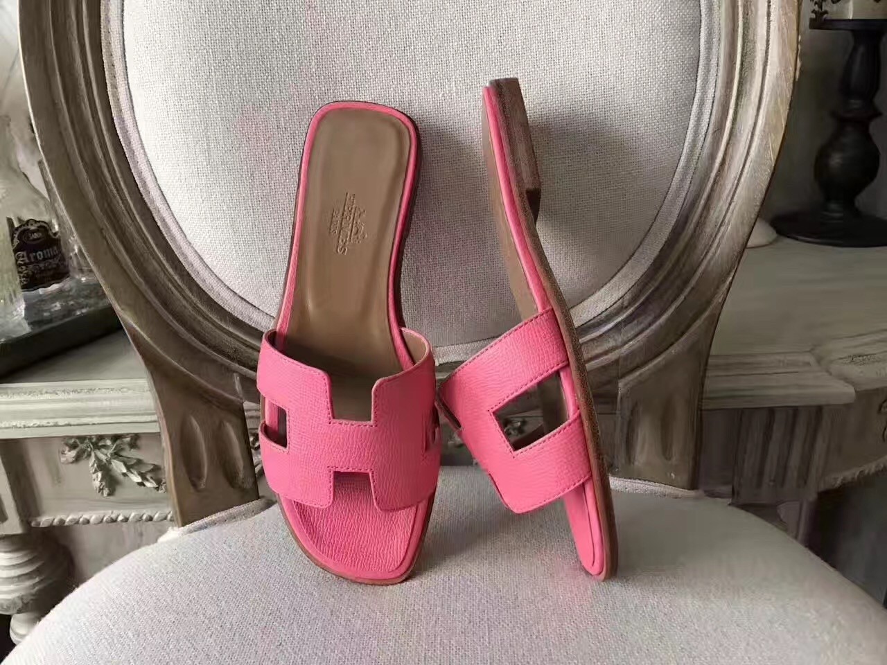 Hermes Oran Sandals In Rose Confetti Epsom Leather