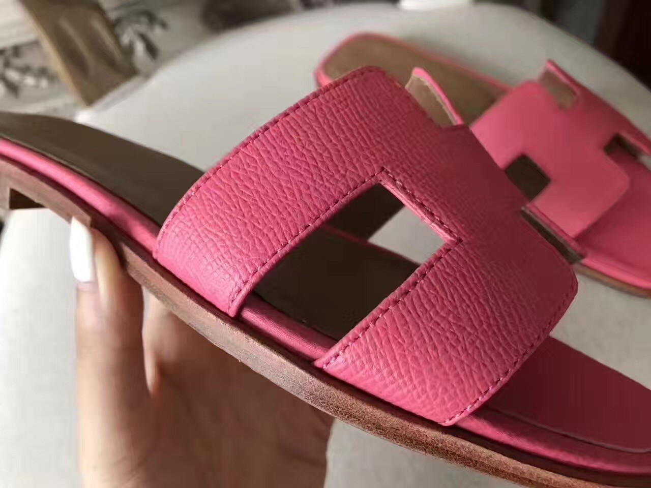 Hermes Oran Sandals In Rose Confetti Epsom Leather