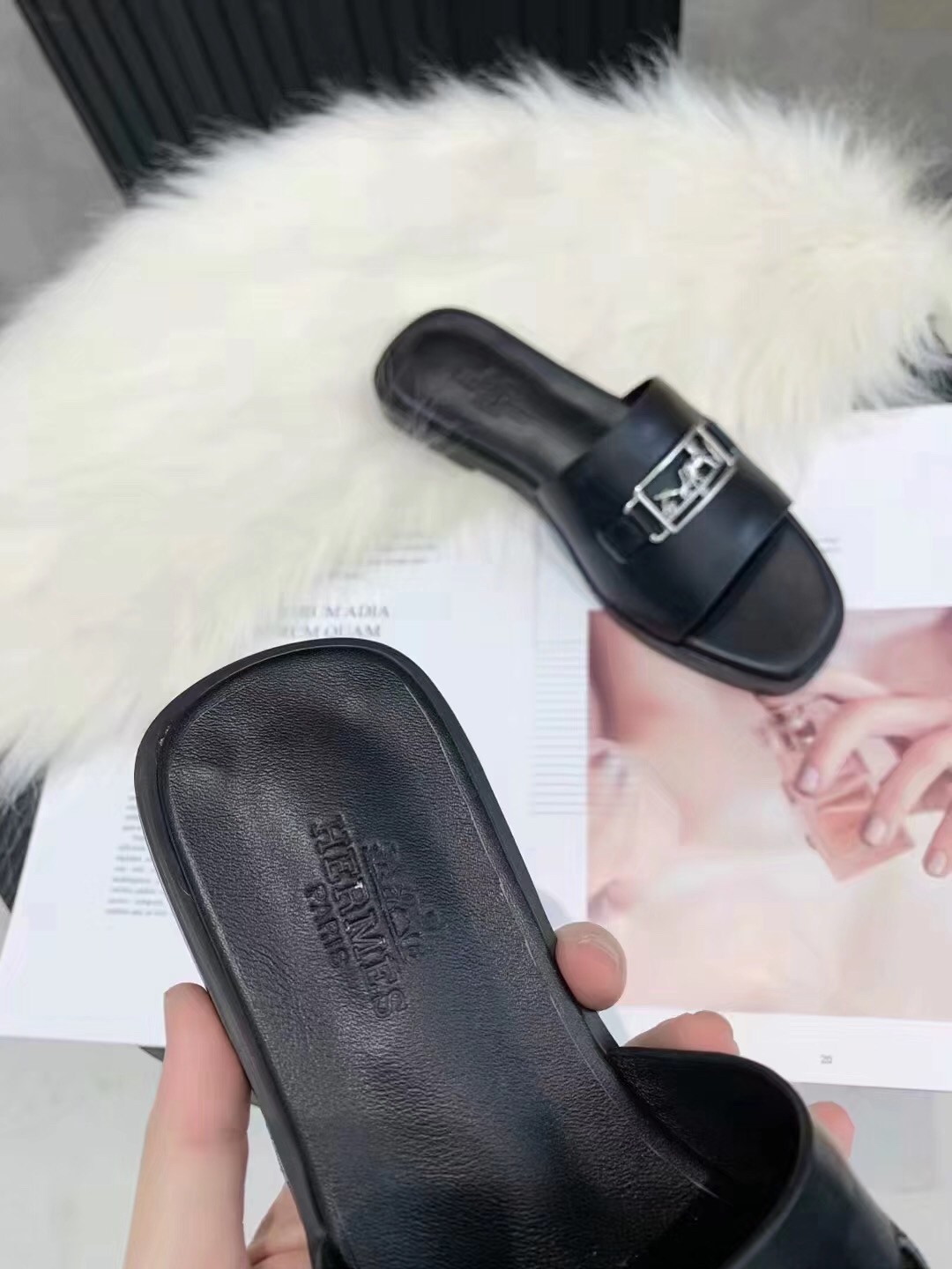 Hermes Villa Sandals In Black Calfskin