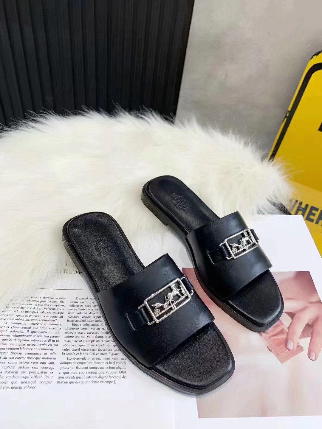 Hermes Villa Sandals In Black Calfskin