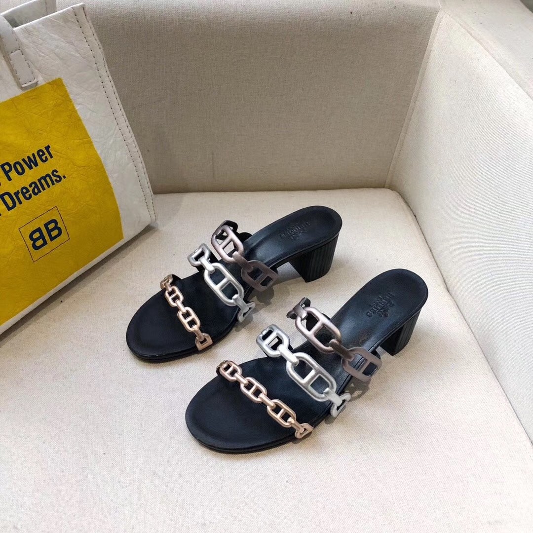Hermes Tandem Sandals In Gold/Silver Lambskin