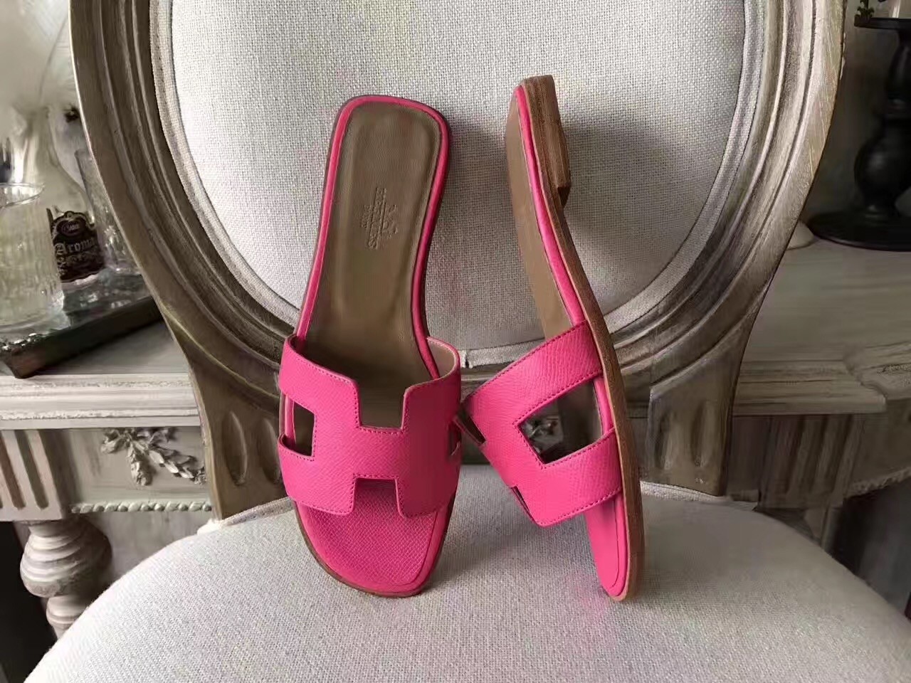 Hermes Oran Sandals In Rose Red Epsom Leather