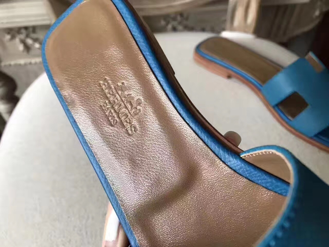 Hermes Oran Sandals In Turquoise Epsom Leather