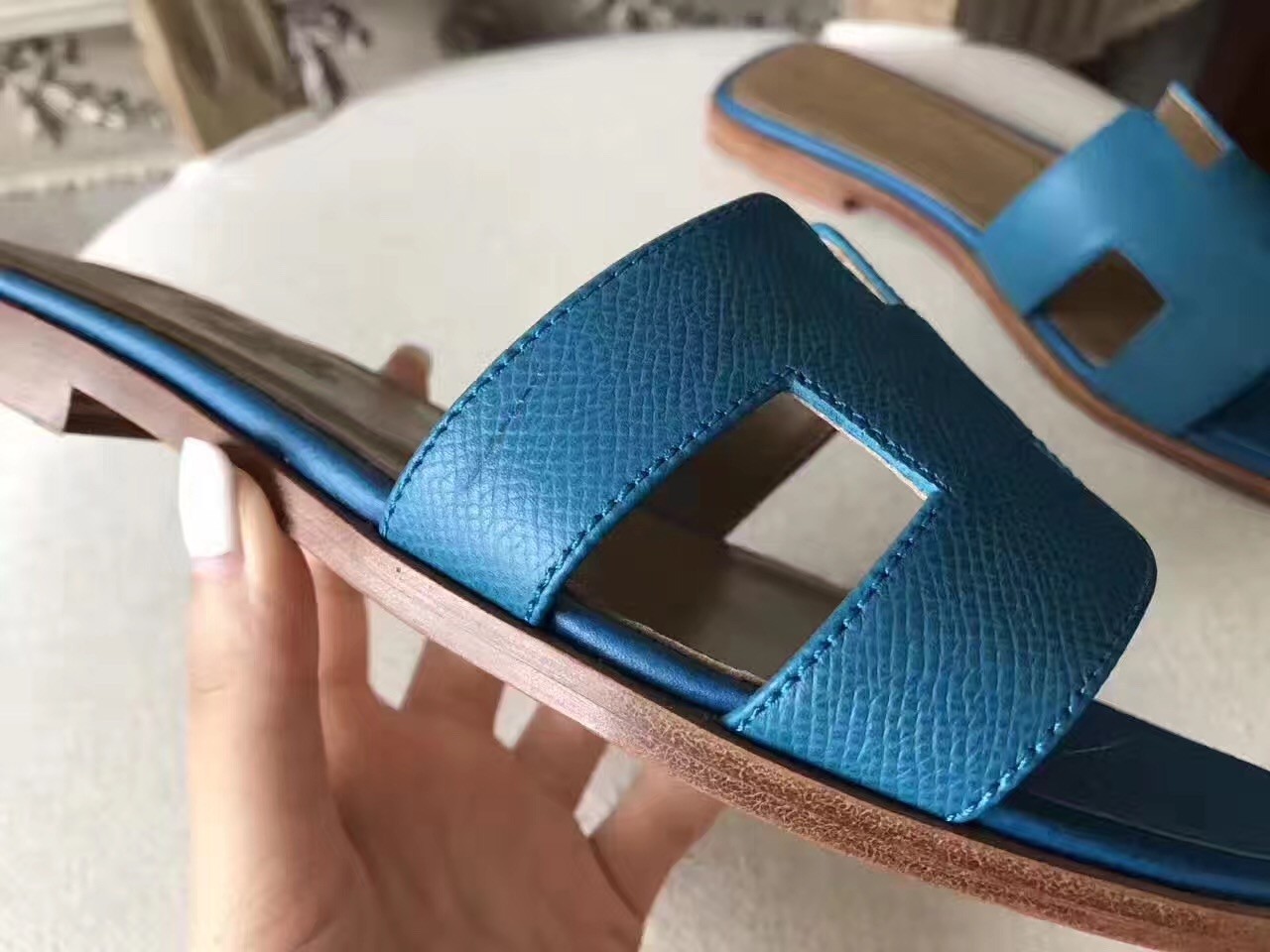 Hermes Oran Sandals In Turquoise Epsom Leather