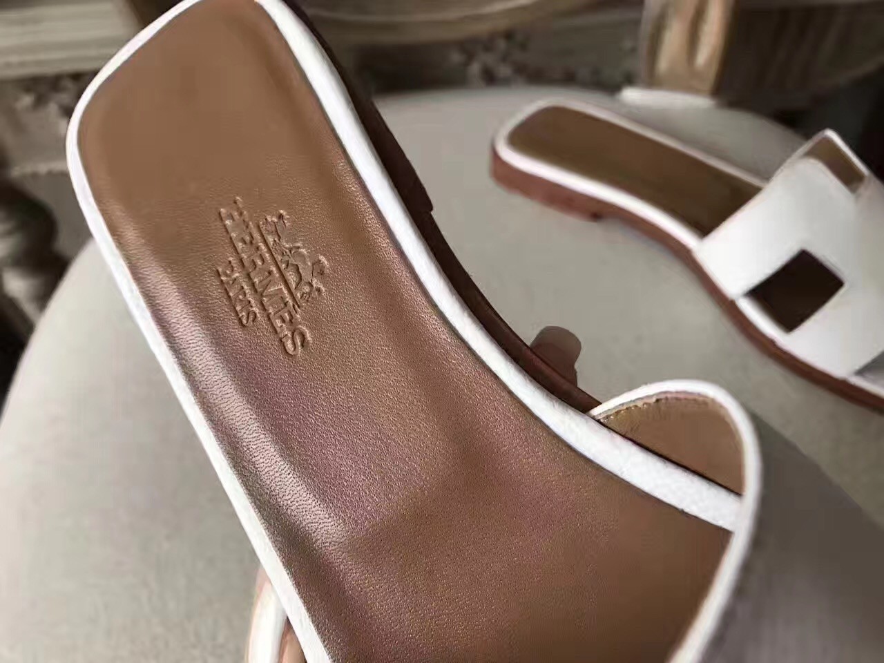Hermes Oran Sandals In White Epsom Leather