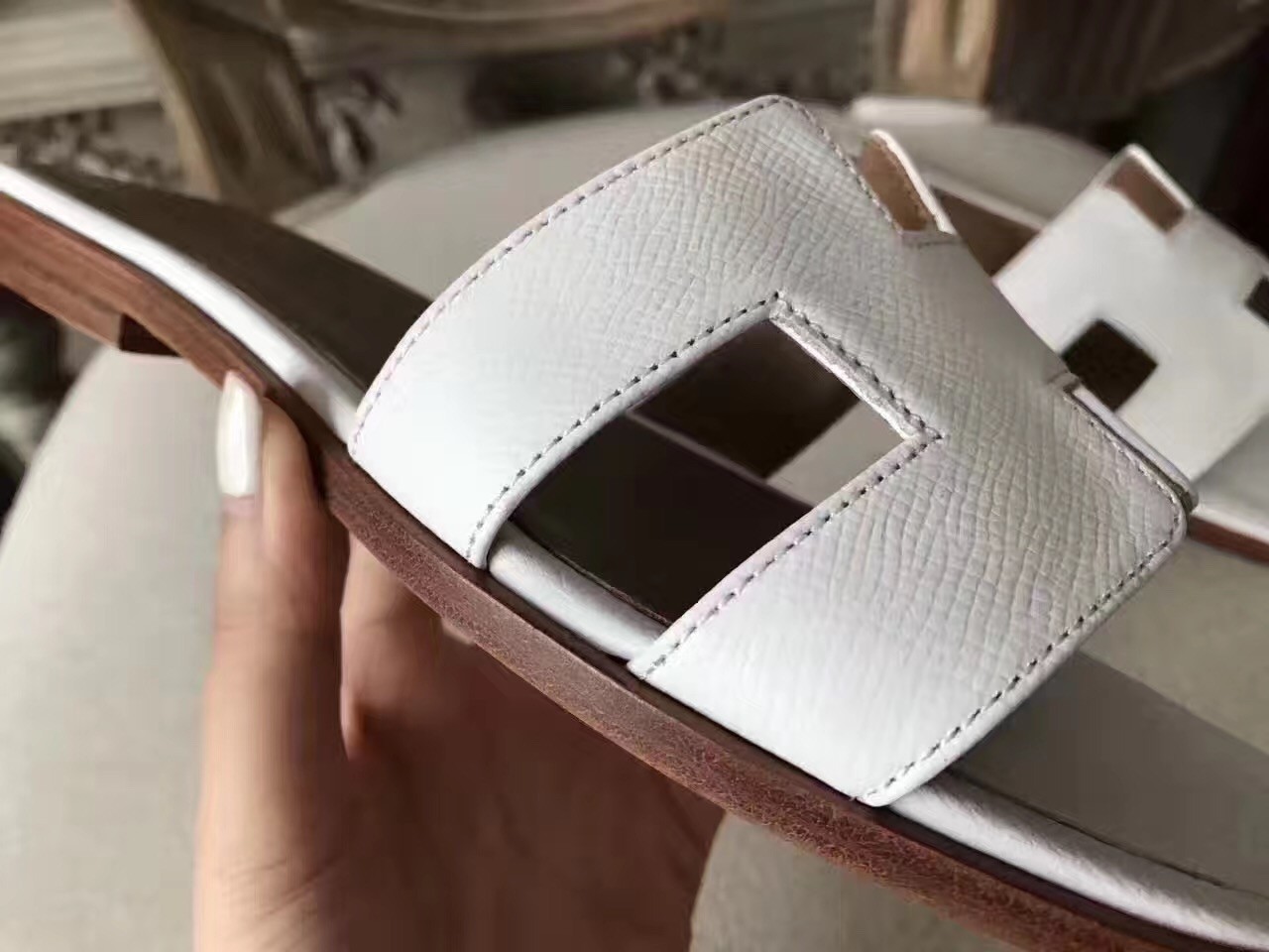 Hermes Oran Sandals In White Epsom Leather