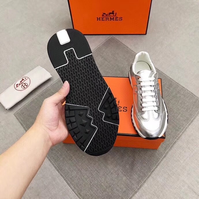 Hermes Trail Sneakers In Silver Metallic Nappa Leather