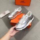 Hermes Trail Sneakers In Silver Metallic Nappa Leather