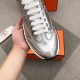 Hermes Trail Sneakers In Silver Metallic Nappa Leather