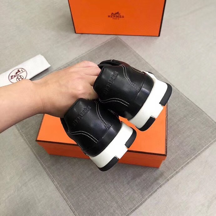 Hermes Trail Sneakers In Noir Calfskin Leather