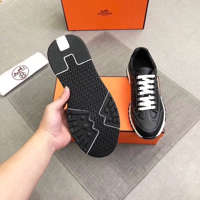 Hermes Trail Sneakers In Noir Calfskin Leather
