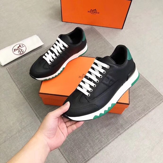 Hermes Trail Sneakers In Black Epsom Calfskin
