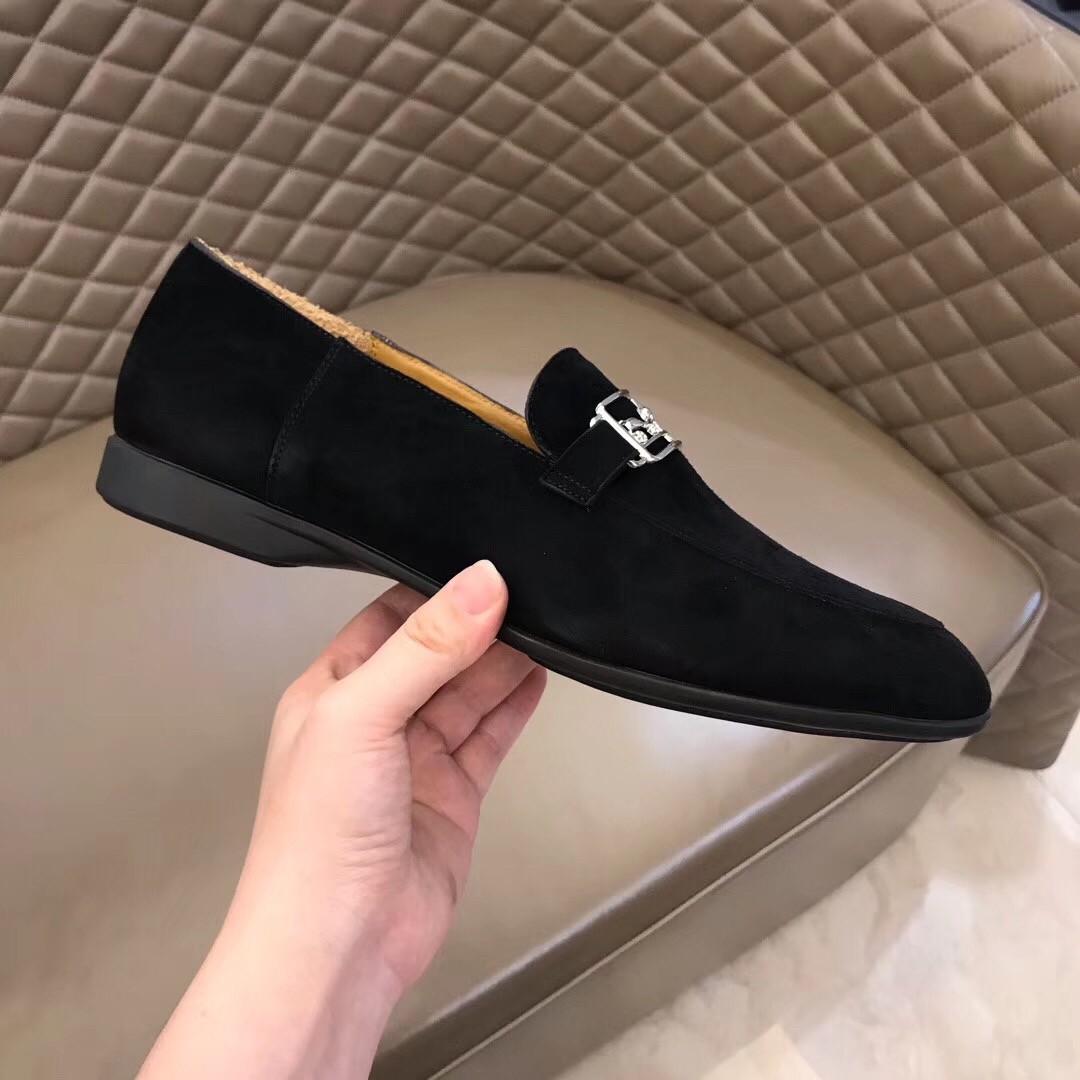 Hermes Men's Tenor Loafers In Black Suede Leather