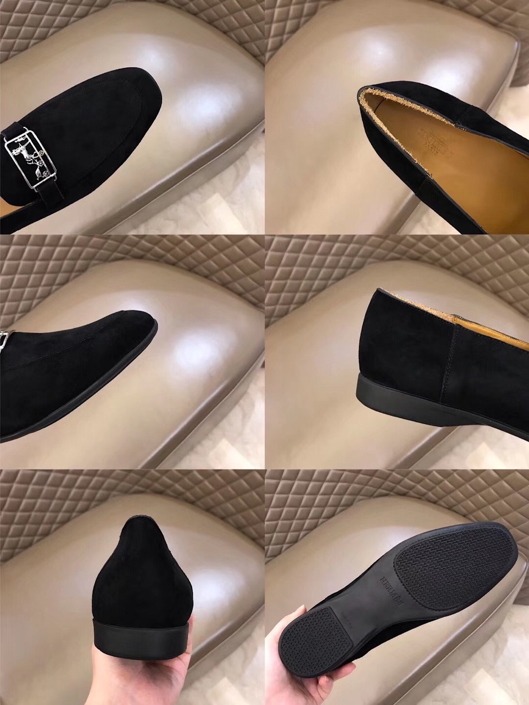 Hermes Men's Tenor Loafers In Black Suede Leather
