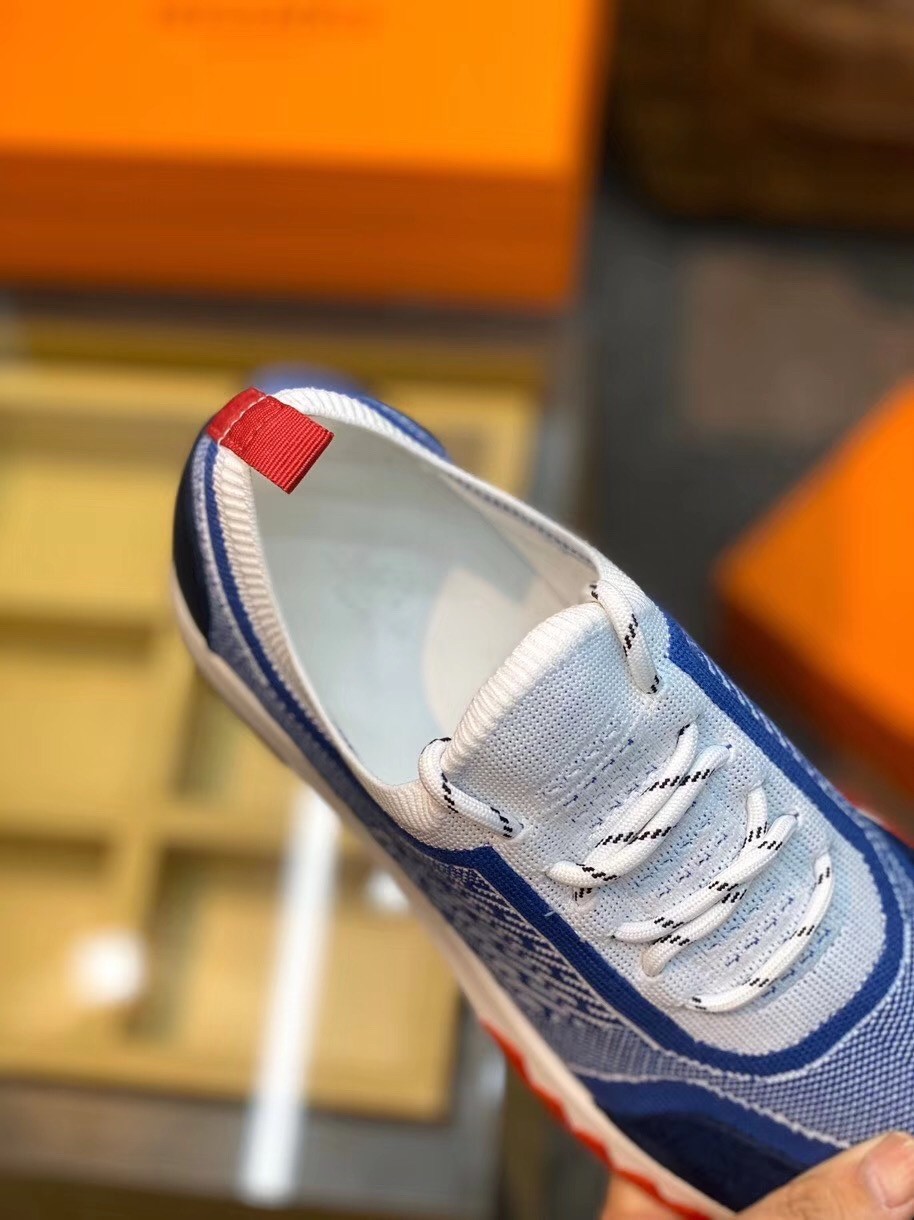 Hermes Blue Addict Sneakers In Bicolor Knit
