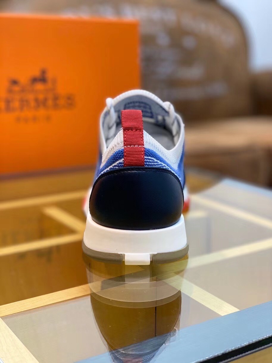 Hermes Blue Addict Sneakers In Bicolor Knit