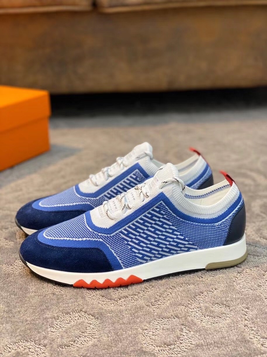 Hermes Blue Addict Sneakers In Bicolor Knit