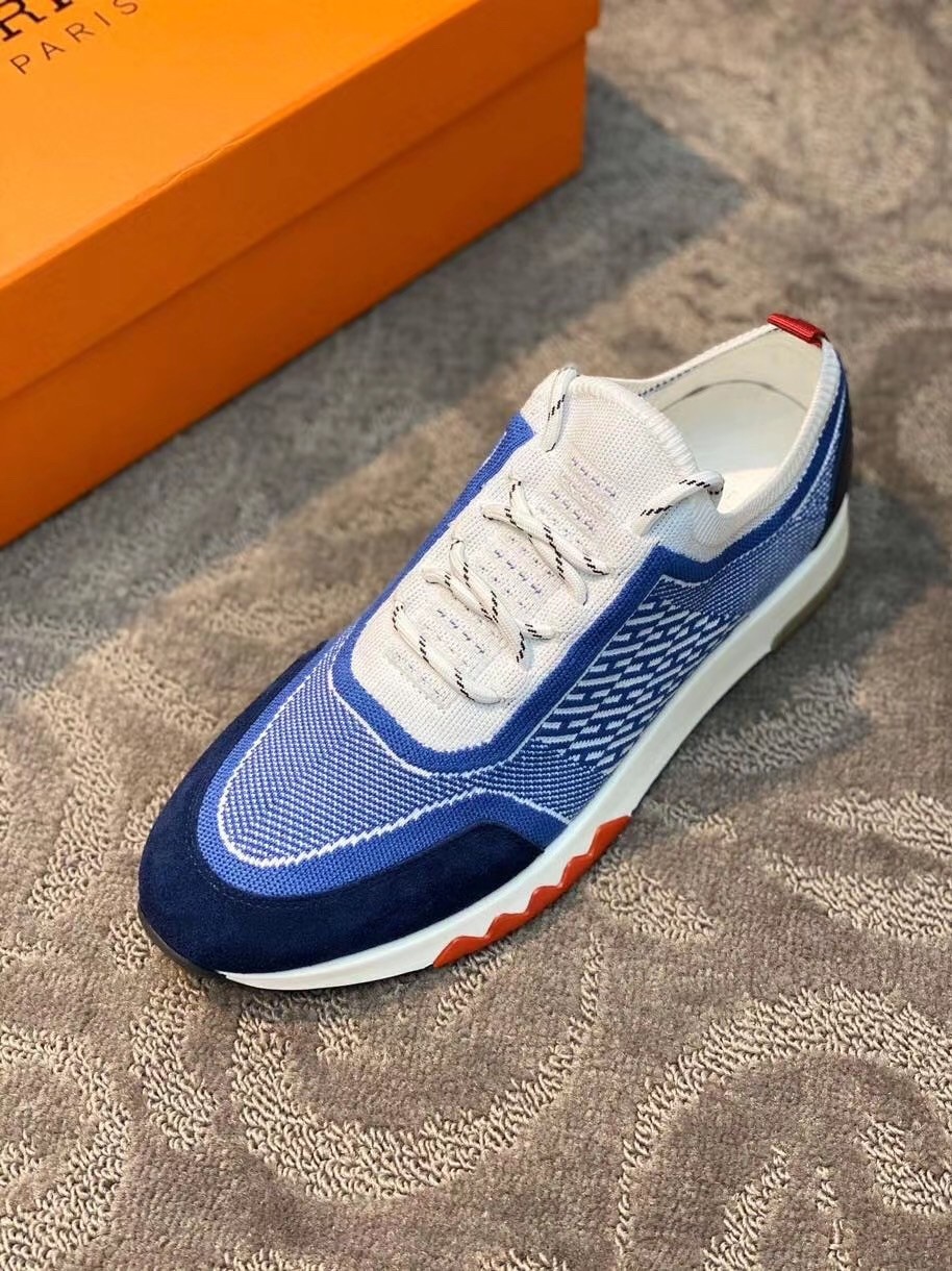 Hermes Blue Addict Sneakers In Bicolor Knit