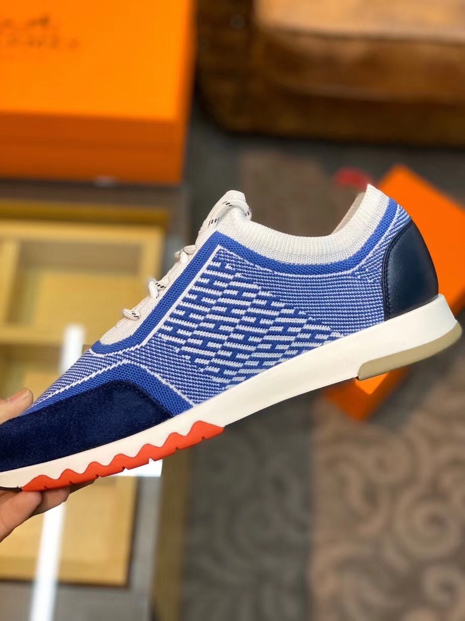 Hermes Blue Addict Sneakers In Bicolor Knit