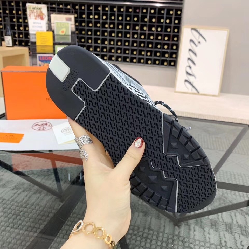 Hermes Grey Addict Sneakers In Bicolor Knit
