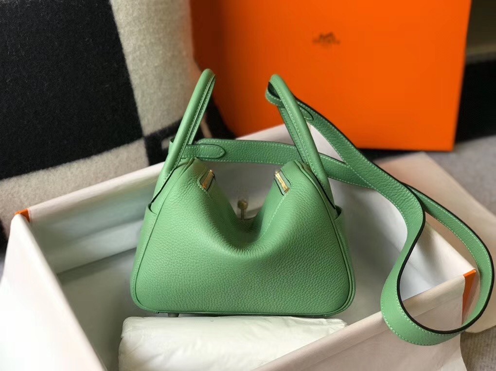 Hermes Lindy Mini Bag In Vert Criquet Clemence Calfskin