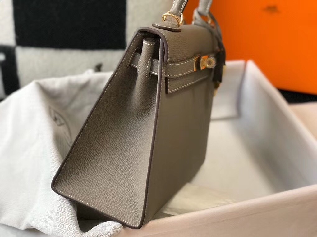 Hermes Gris Asphalt Epsom Kelly 28cm Sellier Bag GHW