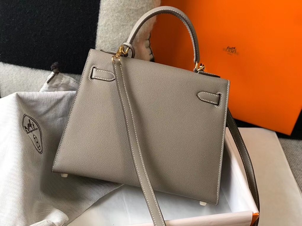 Hermes Gris Asphalt Epsom Kelly 28cm Sellier Bag GHW