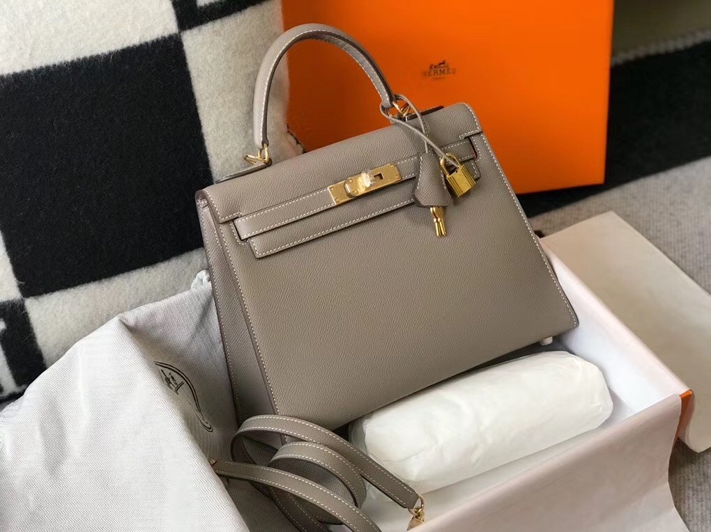 Hermes Gris Asphalt Epsom Kelly 28cm Sellier Bag GHW