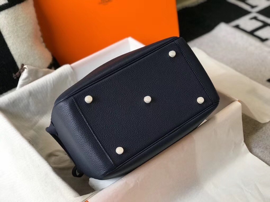 Hermes Lindy 30cm Bag In Navy Blue Clemence Leather