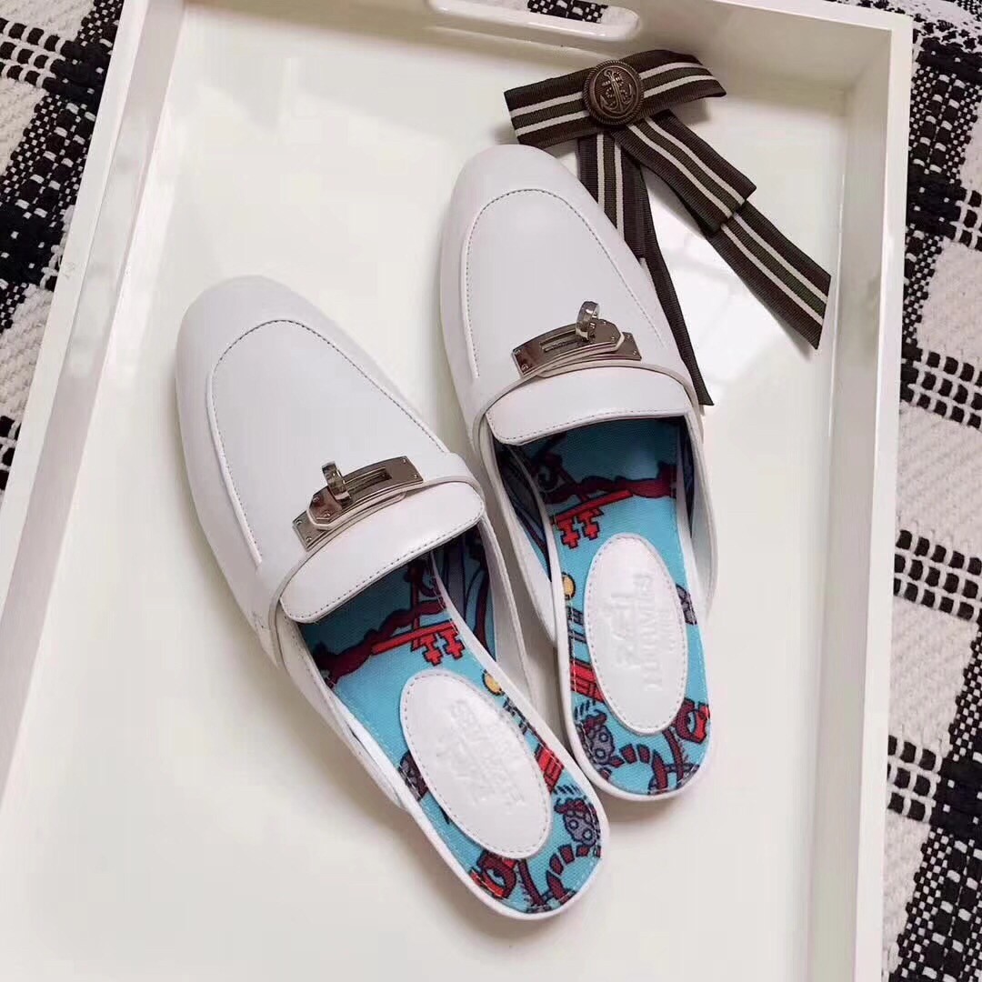 Hermes Oz Mule In White Calfskin Leather