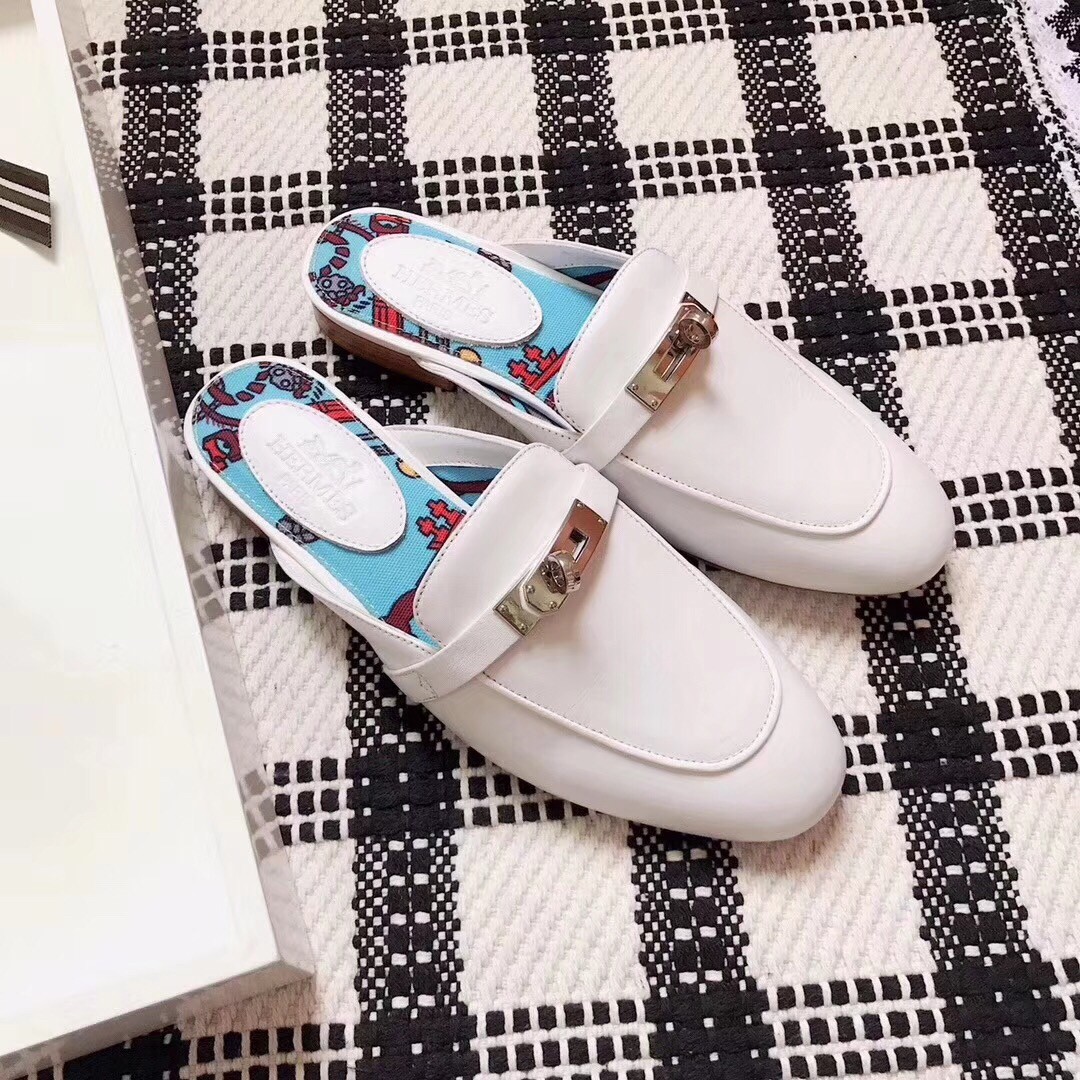 Hermes Oz Mule In White Calfskin Leather