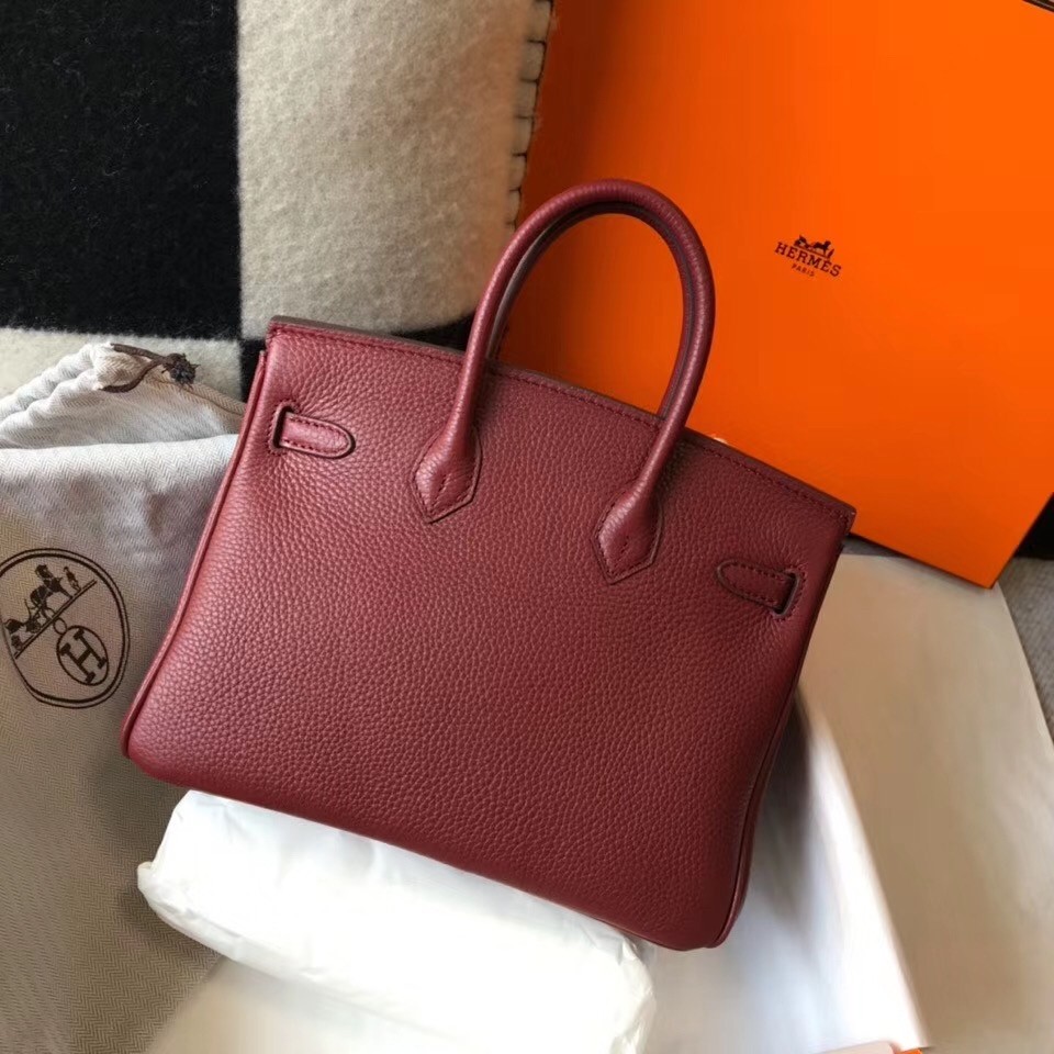 Hermes Birkin 25cm Bag In Bordeaux Clemence Leather