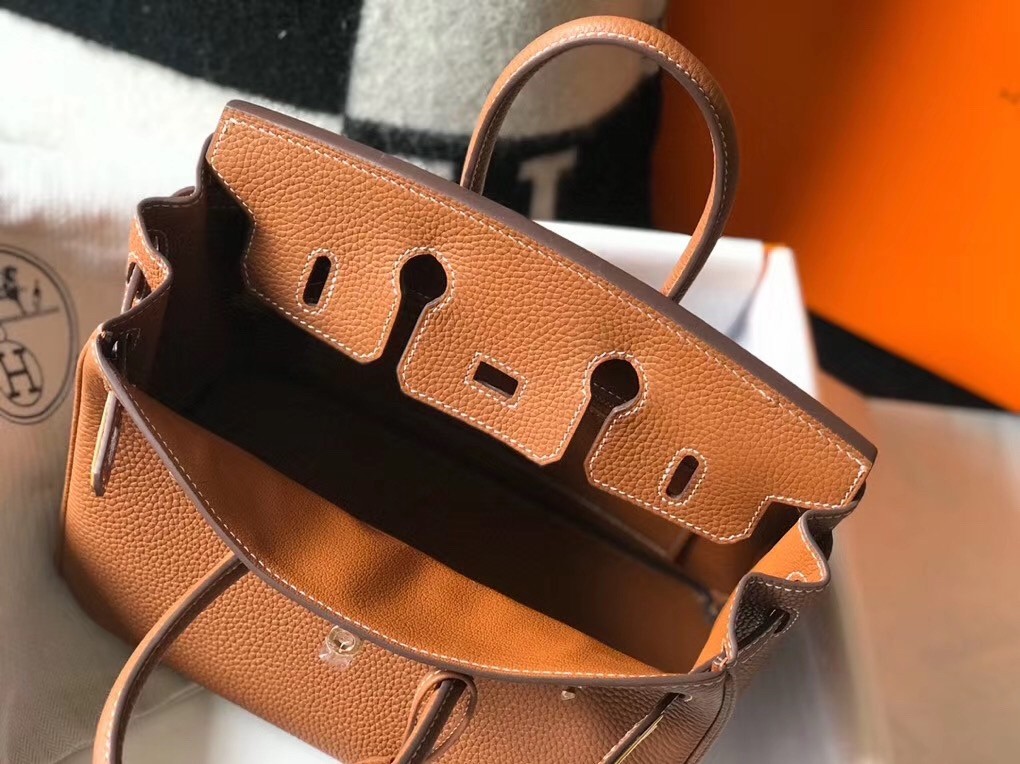 Hermes Birkin 25cm Bag In Gold Clemence Leather
