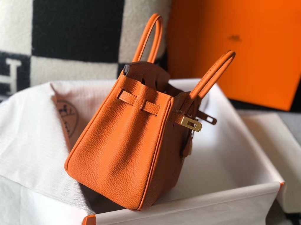 Hermes Birkin 25cm Bag In Orange Clemence Leather