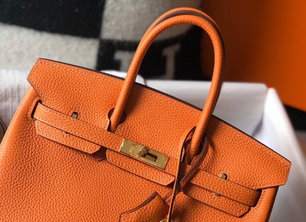 Hermes Birkin 25cm Bag In Orange Clemence Leather