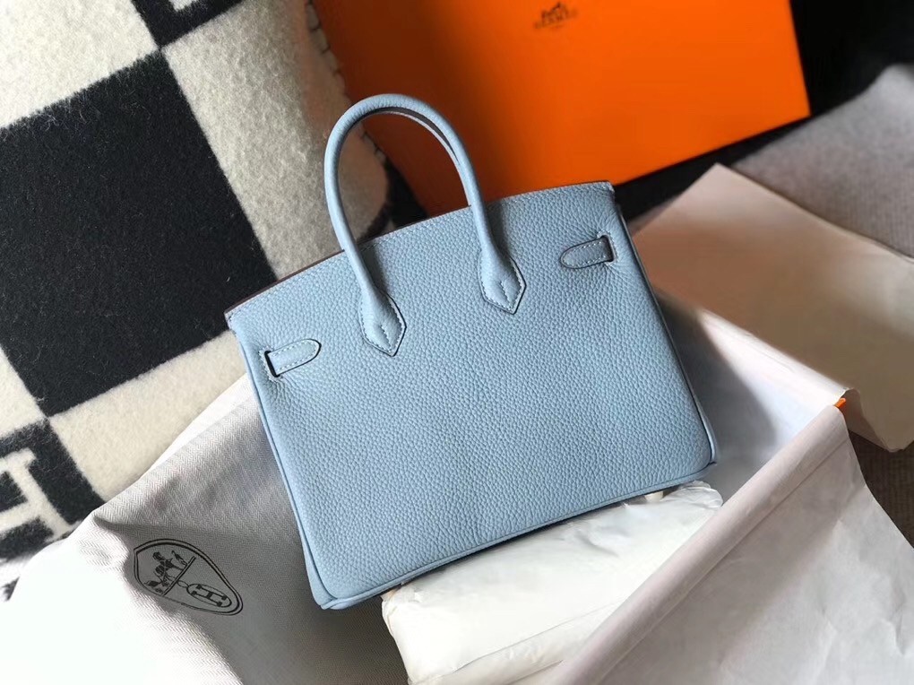 Hermes Birkin 25cm Bag In Blue Lin Clemence Leather
