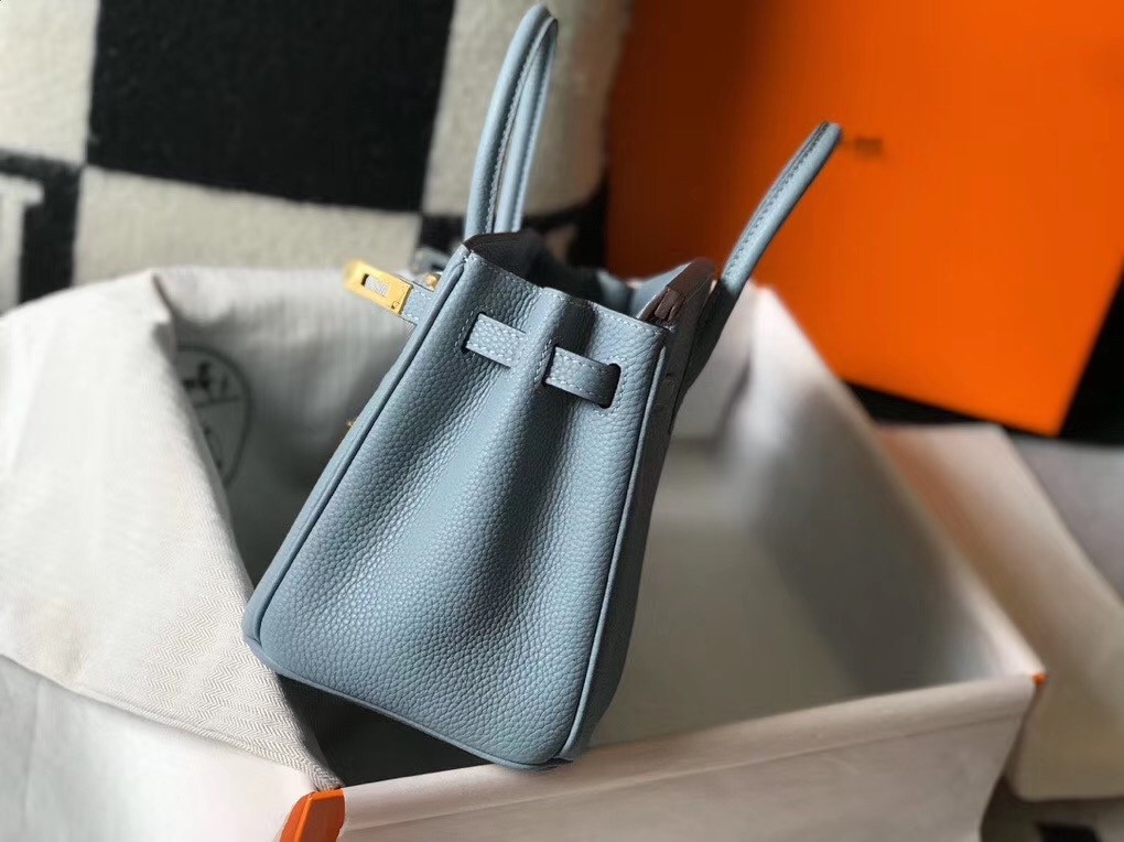 Hermes Birkin 25cm Bag In Blue Lin Clemence Leather