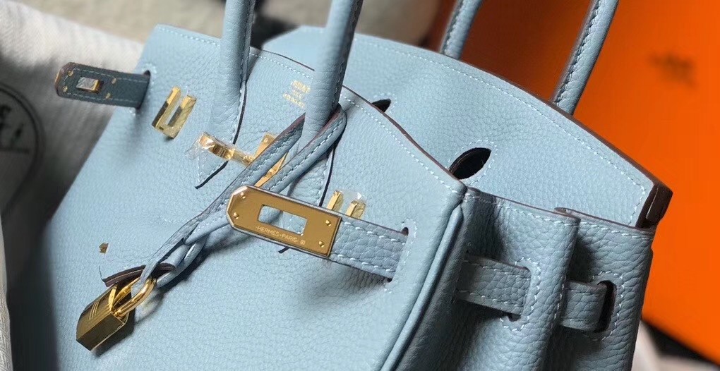 Hermes Birkin 25cm Bag In Blue Lin Clemence Leather
