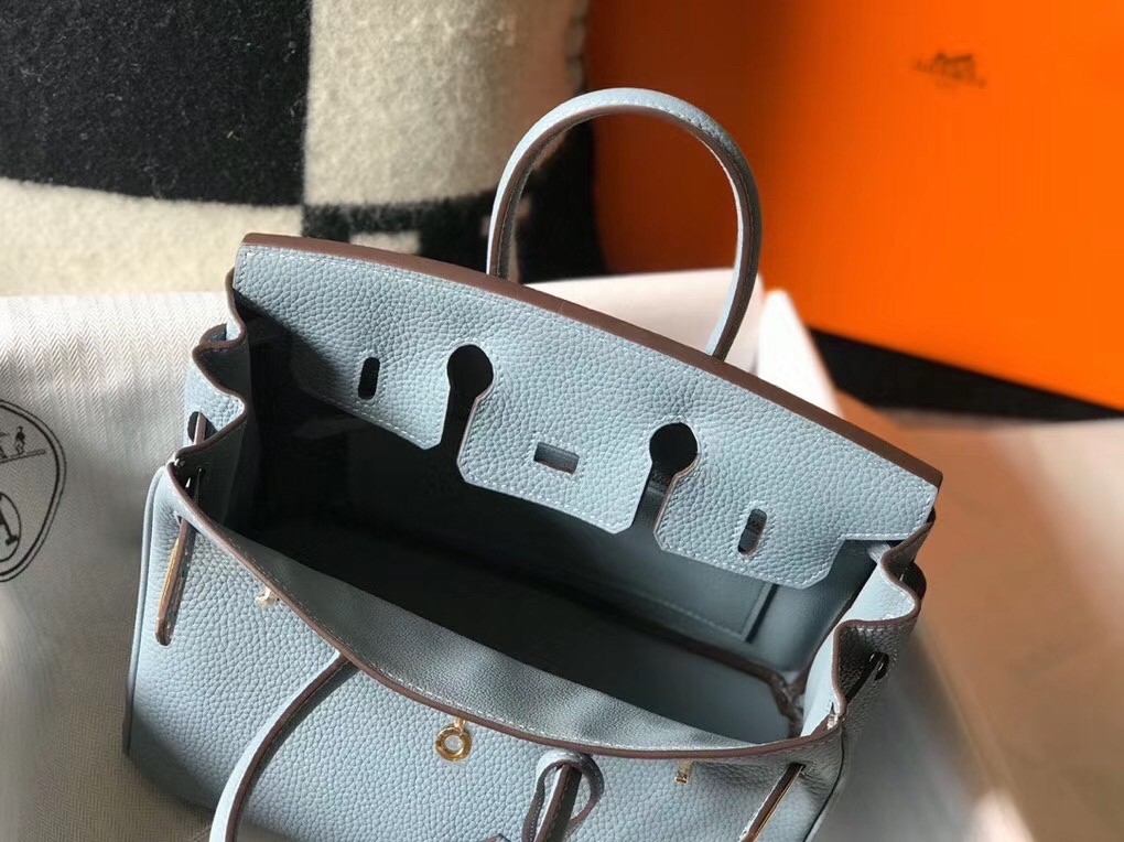 Hermes Birkin 25cm Bag In Blue Lin Clemence Leather