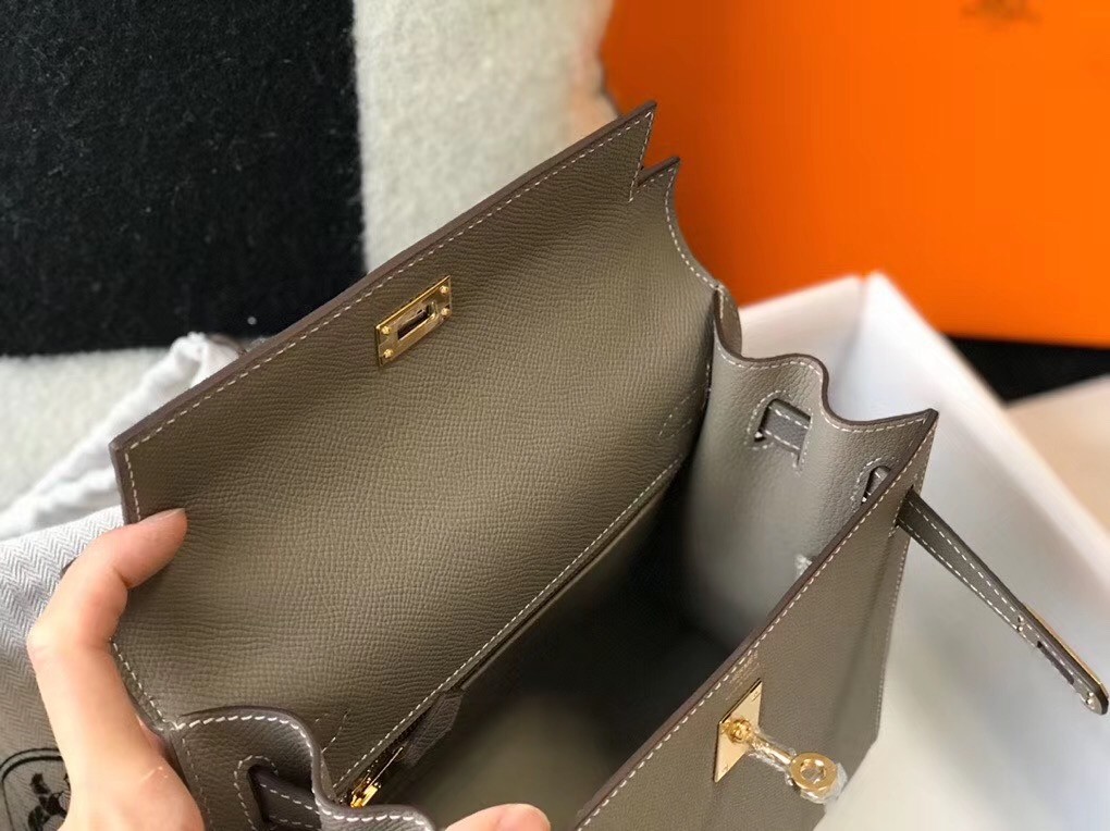 Hermes Gris Asphalt Epsom Kelly 25cm Sellier Bag GHW