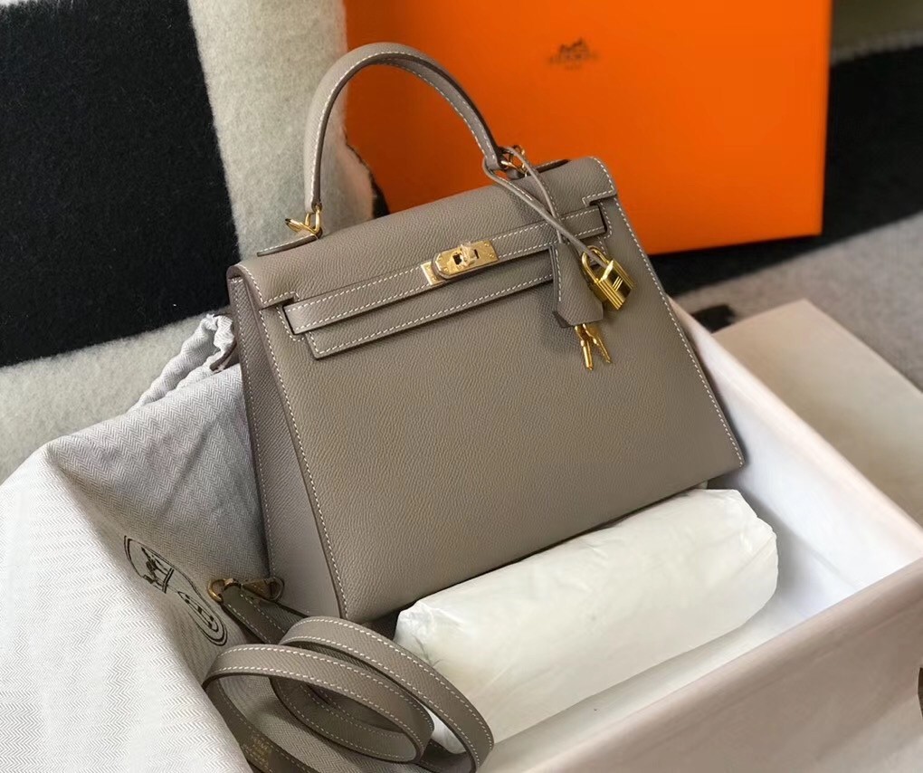 Hermes Gris Asphalt Epsom Kelly 25cm Sellier Bag GHW