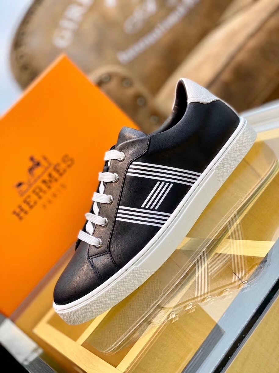 Hermes Avantage Sneakers In Black Calfskin