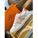 Hermes Avantage Sneakers In White/Orange Calfskin