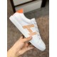 Hermes Avantage Sneakers In White/Orange Calfskin