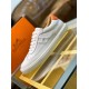 Hermes Quicker Sneakers In White/Orange Calfskin